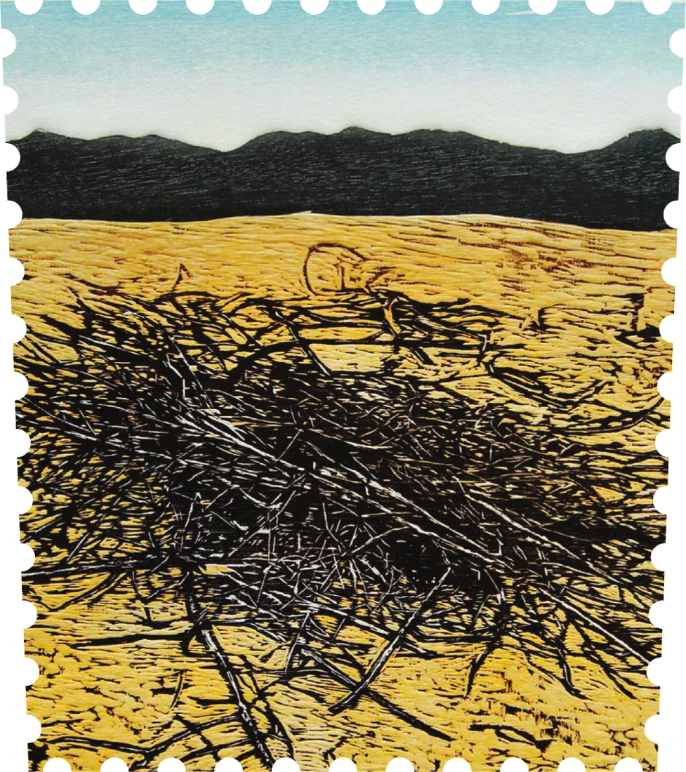 Grabado «Paisaje en suspenso» de Gil Tlahui
